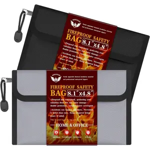 8.1"×4.8" Zippered Fireproof Waterproof Small Money Bag 2-Pack Safe Document Bag for Cash Currency Keys and Passports