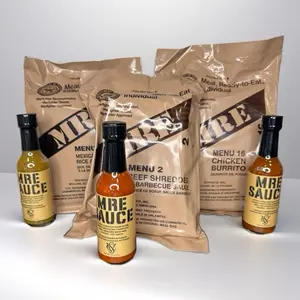 MRE Sauce 3-Pack with Authentic Military MREs   (3 random MRE’s with 3 bottles of MRE Sauce) hotsauce meals