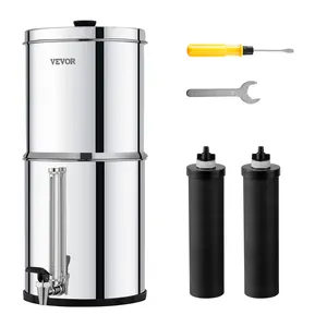 VEVOR Gravity-fed Water Filter System, 2.25G 304 Stainless-Steel Countertop System, Water Filtration System, Reduces Lead and up to 99% of Chlorine, with 2 Carbon Filters, and Water Level  Spigot