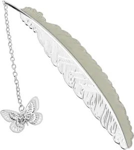 Feather Metal Bookmark with 3D Butterfly Pendant, Glow in The Dark Butterfly Bookmark