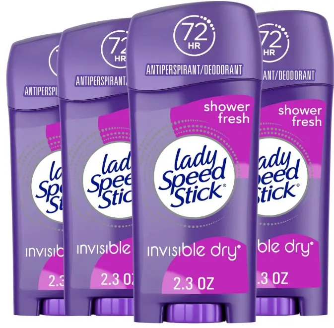 Stick Antiperspirant Deodorant for Women, 72 HR Sweat & Odor Protection, Invisible Dry, Shower Fresh Scent, 2.3 oz Stick (4 Pack)
