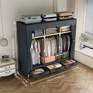 Portable Closet Wardrobe, 64.9-Inch Clothes Organizer with 3 Hanging Rods  3 Shelves, and 3 drawers,  Non-Woven Fabric Cover, Large Capacity  clothing storage Closet Organizer apartment living room furniture dressers for bedroom furniture set