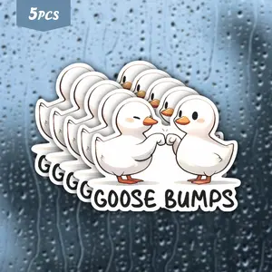 5Pcs "Goose Bumps" Cute Fist Bump Geese Waterproof Vinyl Sticker, Whimsical Punny Goose Couple Self-Adhesive Decal, Suitable For Water Bottles, Laptops, Journals, Ideal For Goose Lovers, Pun Fans And Cozy Vibe Enthusiasts