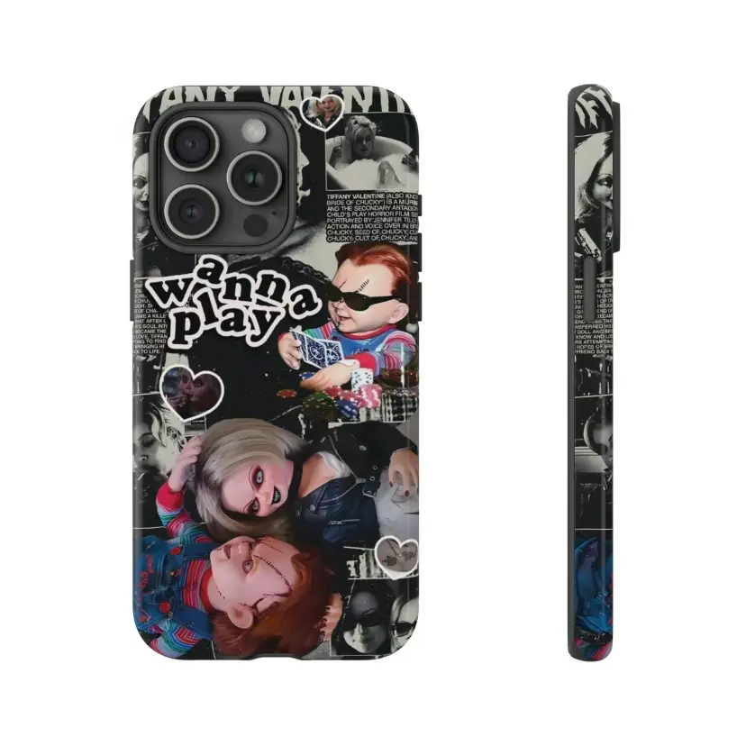 Chucky & Tiffany Horror Phone Case for iPhone 11–17 Pro Max/Air| Wanna Play Creepy Doll Cover| Halloween Gift Shockproof phone case Magnetic phone case Samsung Series S phone cover Samsung Series A phone case