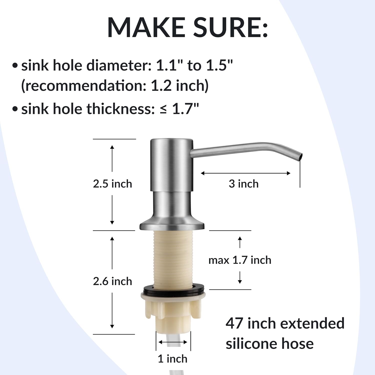 Soap Dispenser for Kitchen Sink Brushed Nickel Stainless Steel Countertop Dish Soap Dispenser Pump with 47'' Extension Tube Kit