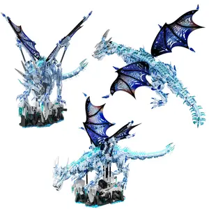 Challenge Collection 1646pc Techno-Mechanical Ice Dragon Building Block Model, High-Difficulty Assemble Kit, Mythical Creature with Lights, Holiday Gift