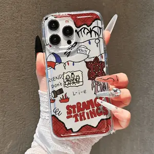 Transparent Shockproof Protective Phone Case for Apple & Samsung, Stranger Things Pattern, Fits Air 17 Pro Max Plus 15 14 13 12 11 X XR