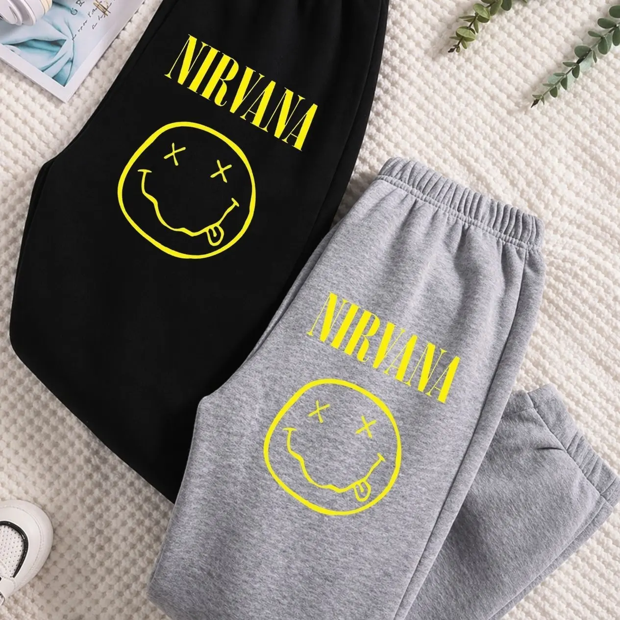 Vintage Nirvana Band logo Sweatpants, Cotton Graphic Sweatpants, Perfect Outfit For Outdoors, Menswear, Womenswear, Fit for Men and Women All Seasons Basics, Trending 26  L