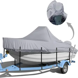 Central Control Console Boat Cover, 900D High Strength Boat Shade with Engine Hood, Adjustable Metal Windproof Buckle