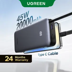 UGREEN Nexode Power Bank 20000mAh 45W with Built-in Cable, Fast Charging Portable Charger for iPhone 17 Pro/Samsung S25 Ultra/iPad Pro, 3-Port External Battery Pack with Digital Display, Travel Ready