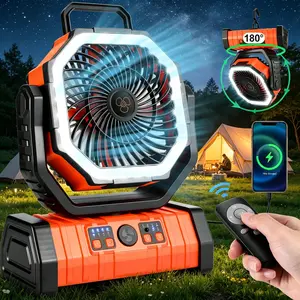 Rechargeable Camping Fan with LED Lantern, 20000mAh Auto-Oscillating Battery Operated with Remote/Hook/Timer, 8” Portable Fan for Picnic, Fishing,Tent, RV, Power Outages, Hurricane(Orange) outdoorfun