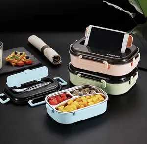 Bento Box, Stainless Steel, with Utensils, Phone Holder, Multi-Grid, Portable, Durable Lunch Box, Large Capacity, Easy to Clean, Insulated, for School and Office