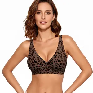 Leopard Jelly Wireless Bra Women Comfortable Push Up Bras Wireless Seamless Full Coverage Bra Buttery Soft Everyday Tshirt Bra,comfortable, slimming and anti Seamless Tshirts Bras Deep V Everyday Bra Womenswear Bridal  gift-S-3XL