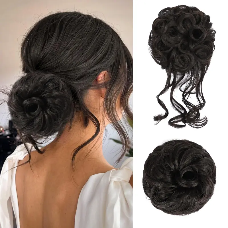 Vigorous Messy Bun Hair Piece for Women - 1PCS/2PCS Synthetic Hair Pieces with Tousled Updo Hair Buns & Wavy Curly Texture Scrunchies Chignon Ponytail - Easy to Wear & Versatile for Daily Use