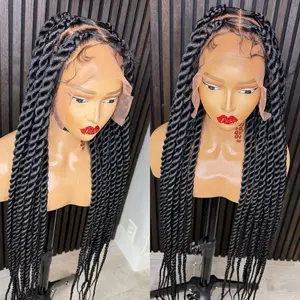 Black Jumbo Twist Fulllace Braided Wig for Stylish Look - Fashionable Hair Accessory