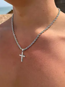 2026 New Cross Zircon Necklace, Cross Design Pendant, Iced Out Cross, Hip Hop Rap Rock Diamond Necklace, Fashion Versatile Jewelry, Statement Necklace, Stainless Steel Chain, All Seasons