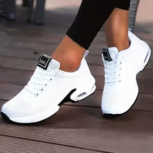 [Air Cushion Comfort Sneakers] Women's Air Cushion Sneakers, Flying Woven Shock Absorbing Running Shoes, Lace Up Comfortable Outdoor Sports Shoes