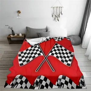 Red And Black White Checkered Race Flag Fleece Blanket, Ultra-Soft Microfiber Throw For All Seasons, Machine Washable, Perfect Gift For Racing Enthusiasts
