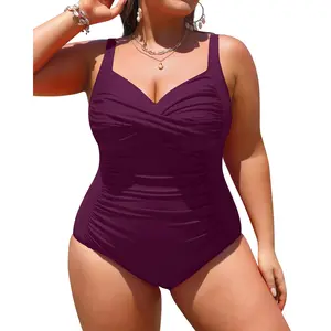Yonique Women's Plus Size One Piece Swimsuits, Sweetheart Neck Twist Front Tummy Control Bathing Suit Set for Summer, Curvy Women One Piece Swimwear