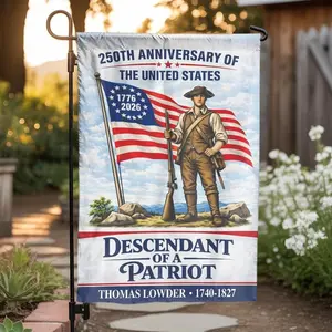 Descendant of a Patriot Garden Flag _ Personalized 250th US Anniversary _ Double Sided Weather Resistant Fabric _ Commemorative Family Heritage Gift