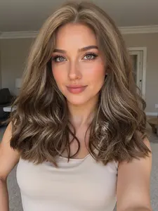 13x6 Lace Front Wigs Lace Frontal Wigs 14 Inch Medium Long Curly Wigs with Highlights Synthetic Wigs for Women Suitable for Work, Life, Dance Parties and All Occasions