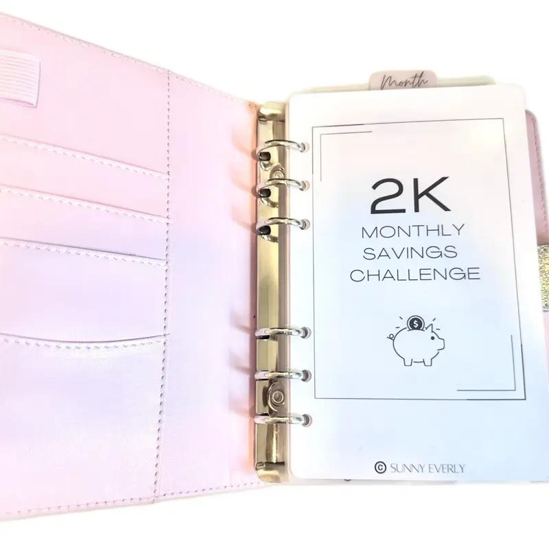 2K Monthly Savings Glitter Binder Bundle with 12 Months Vellum Laminated Sleeves & Month Tab Divider for $2000 Savings