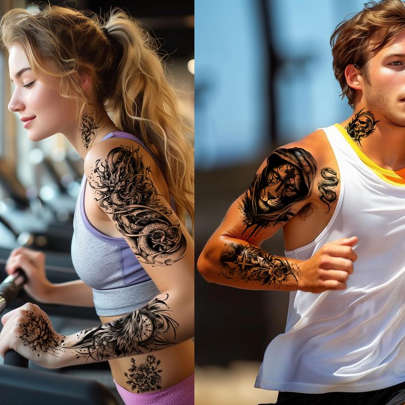 72 Sheets Halloween Temporary Tattoos for Men Women Adults - Black 3D Realistic Scary Animals Skulls Scars, Fake Tattoos Set for Cosplay Arm Sleeve Neck, Waterproof Long-Lasting Body Tattoo Sticker Gothic