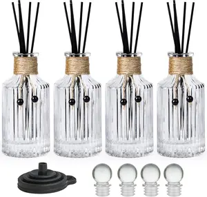 Reed Diffuser Bottle Glass Diffuser Bottles 8oz/250ml Set of 4 Empty Essential Oil Clear Decorative Bottle with Stoppers and Reed Sticks Bulk  Perfume Jar