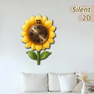 Artificial Wood Quartz Clock Set, Silent Hanging Sunflower with Leaves, Battery Operated, Perfect for Bedroom, Living Room, Balcony