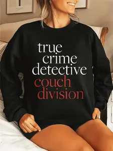 WomenS Crime Solving Detective Hoodie with Crime Scene Text Print and Casual Long Sleeve Crew Neck Design Perfect for Fans