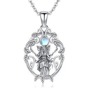 YFN Hecate Necklace 925 Sterling Silver Hekate Necklace Triple Moon Goddess Pagan Jewelry Gifts for Women