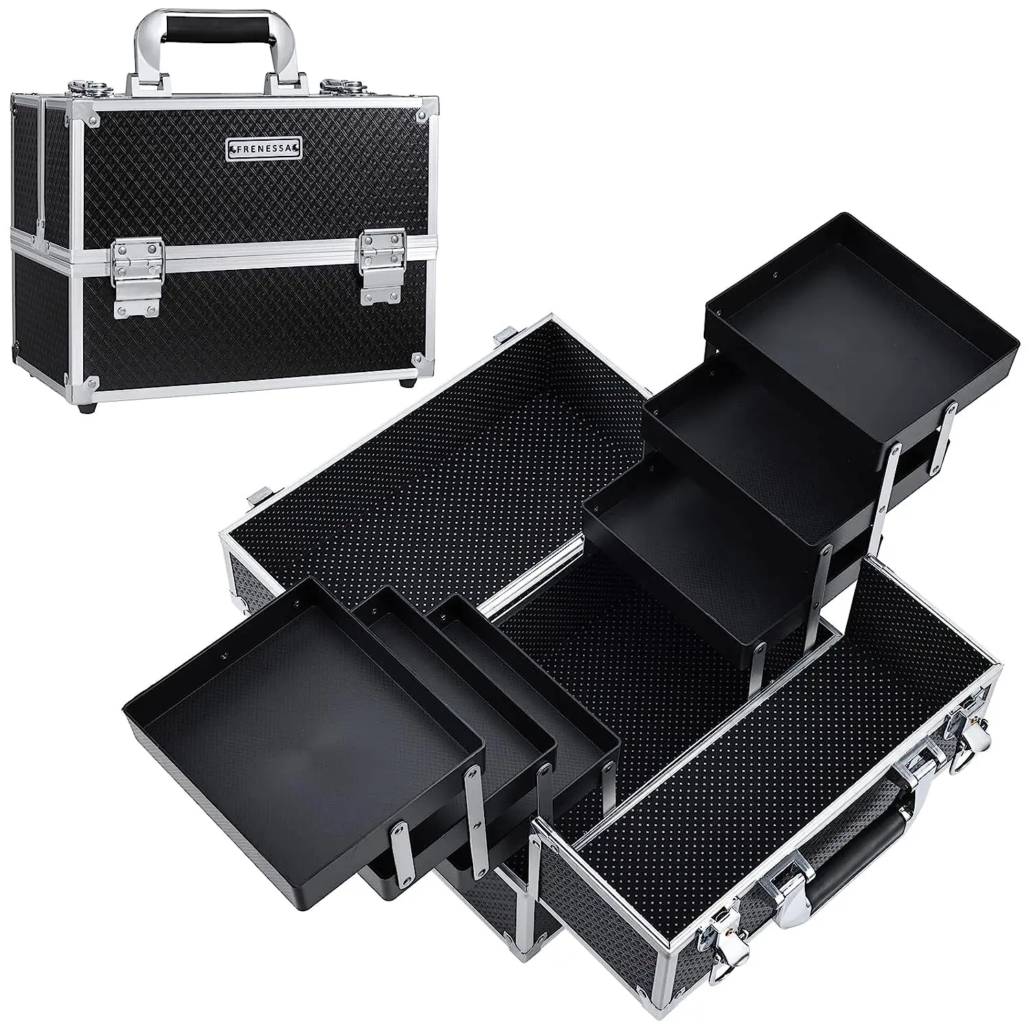 Joligrace Large Makeup Train Case 6 Tier Trays Cosmetic Case Professional Makeup Organizer Box Lockable Travel Makeup Case for Women and Girls
