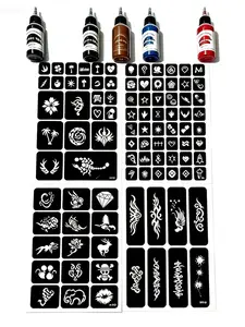 Temporary Tattoo Kits 5 Inks 95 Stencils Gifts for DIY Art Party