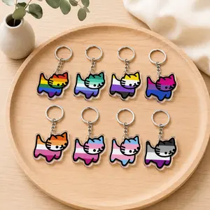 Rainbow Cat Acrylic Keychain Set, LGBTQ Pride Cat Charm, Kawaii Kitty Key Ring, Cute Bag Charm Accessory, Gift for Cat Lovers & Friends