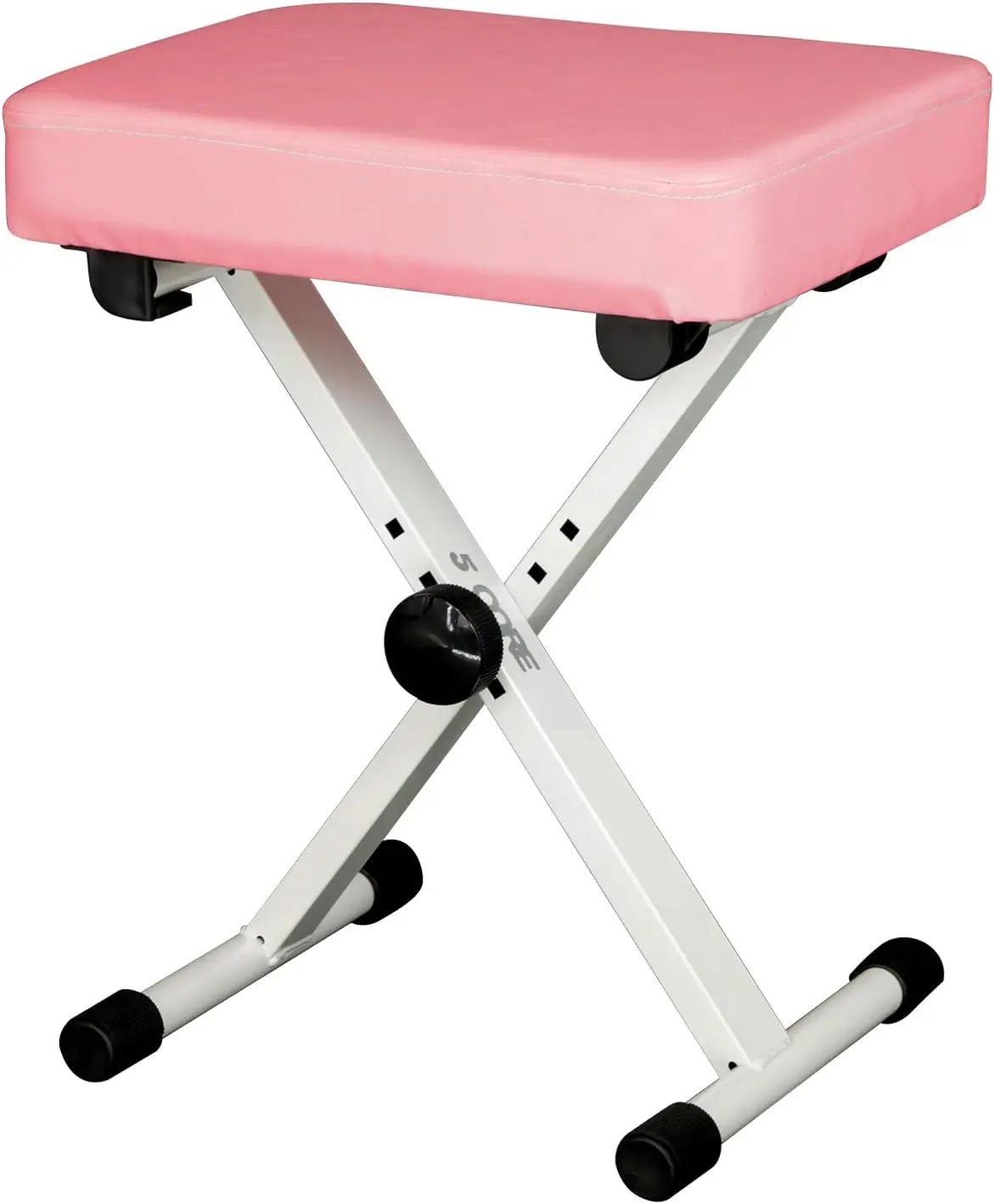 5 CORE Keyboard Bench 3 Inch Padded Seat Adjustable Piano Stool X-Style 20.5 Inch Height Collapsible Heavy Duty Musicians Chair with Non Slip Base for Studio Stage Pink