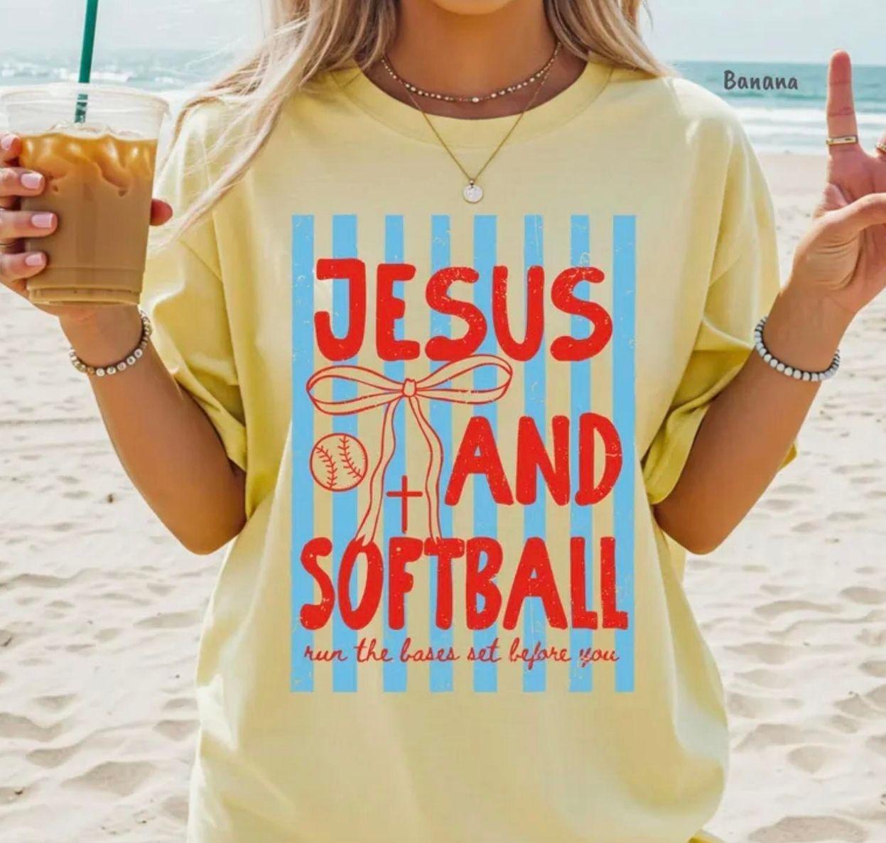 [SALE OFF 50%] Comfort Colors Christian Softball Mom T-Shirt, Game Day Jesus and Softball Tee, Run The Bases Set Before You Softball Gifts XB