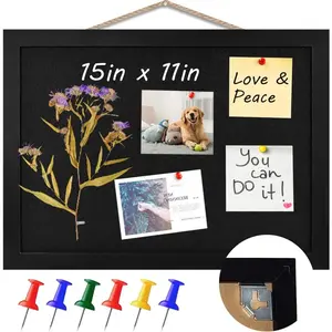 Black Cork Board Black Bulletin Board Pin Display Board for Wall Corkboard Black Pushpin Board Vision Board Picture Photo Felt Board for Memos Photos Home Kitchen Office 15"x11"