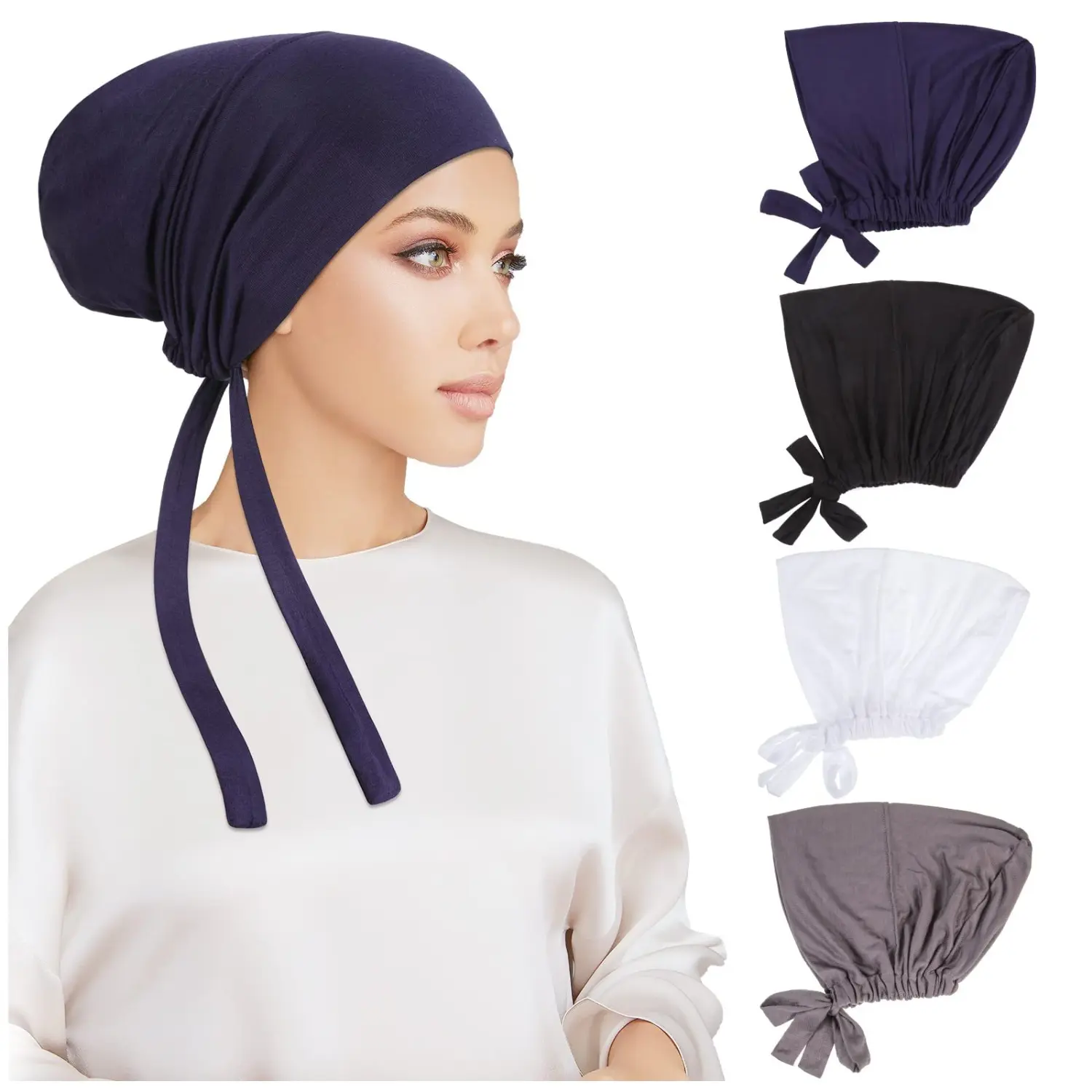 Women's Modal Fabric Inner Hijab Undercap (4 Pieces) - Adjustable, Lightweight, 1 Size Fit, Tie-Back Closure, Ideal for Gym, Casual Use, Cooking Underscarf Hat (Textiles & Soft Furnishings)