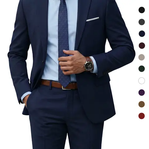 YND Men's 2 Piece Suit , 1-Button Jacket & Pants Set, Random Tie Included, Wedding & Business Dinner, Men’s Blazer, Black Formal Menswear, Prom & Office Wear Beige