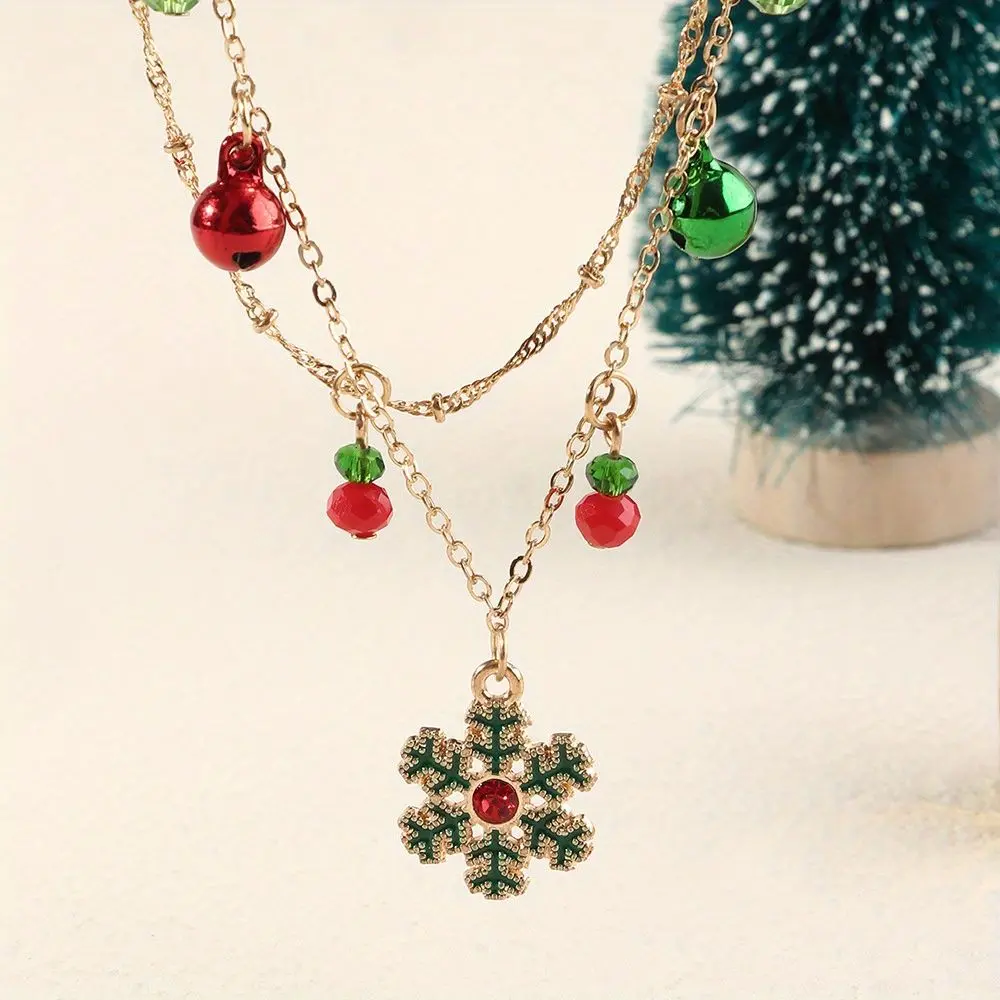 Women's Casual Festive Gold-Tone Layered Alloy Choker Necklace - Adjustable Length, 0.8in Diameter, 0.8in Mini Snowflake Pendant, Jingling Bell Charms, Playful, Chic Gift Box, Chain Jewelry Necklaces