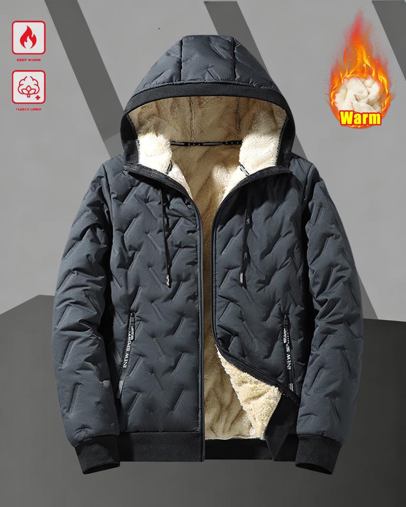 Men's winter full-zip warm fleece jacket with thick lining and hood, suitable for various occasions such as hiking, running, and daily commuting.Comfortable fabric is a must-have versatile piece in any man's wardrobe.