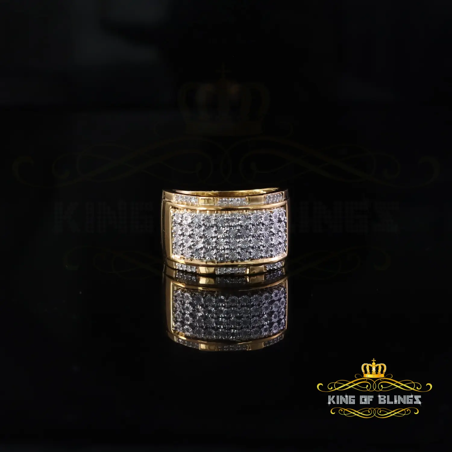 King Of Bling's Big 0.25ct Real Diamond 925 Yellow Miracle set Silver Wide Men's Band Ring SZ10