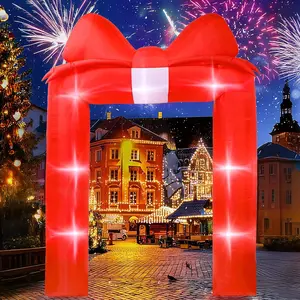 8 FT Christmas Inflatable Bow Arch Archway Red Glitter Bowknot Blow Up Archway Christmas Square Blow Up Yard Inflatables Lighted Bow Self-Inflating Arch for Xmas Lawn Yard Garden Home Indoor Outdoor