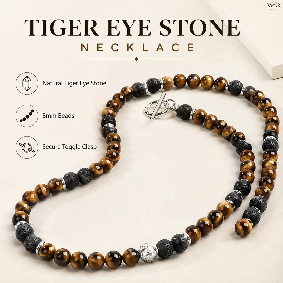 Men's 8mm Beads Masculine Style Gemstone Bracelet, Natural Tiger Eye Stone & Lava Stone with Toggle Clasp, Daily Wear Fashion Costume Jewelry, Meaningful Gifts, 45-60 cm, Stone Bracelets, Round