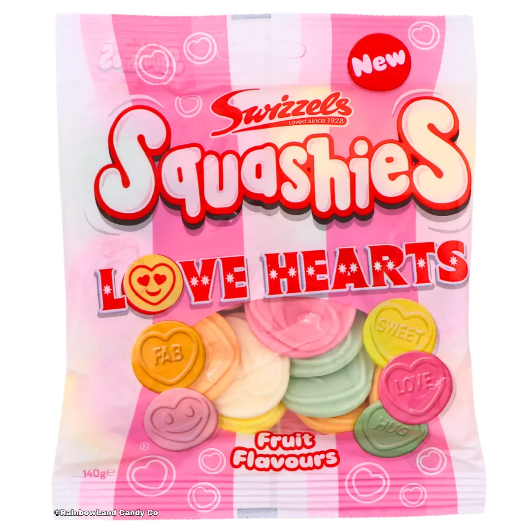 Swizzels Squashies Love Hearts | 6 Fruit Flavors Soft Squishy Candy | Imported from UK