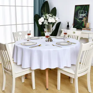 White Round Tablecloth Waterproof Stain Resistant Wrinkle Free Table Cloth 210GSM Polyester Washable Wipeable Circle Table Cover for Party, Banquet, Wedding, Indoor and Outdoor