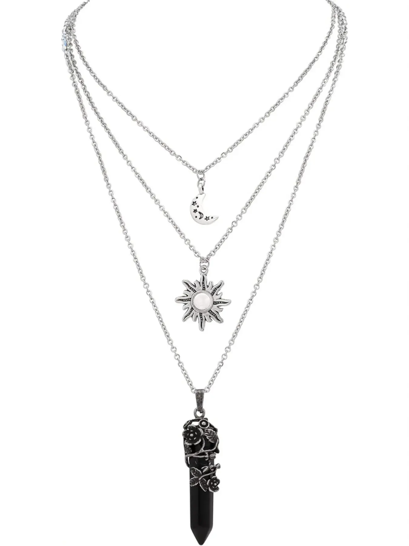 Gothic Layered Crystal Sun and Moon Necklace, Statement Necklace, Layered Necklaces, Gothic Goth Emo Grunge Necklace, Goth Jewelry, Halloween Christmas Gift For Women Gothic Style, Layering Necklaces