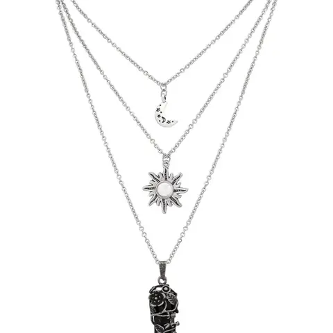 Gothic Layered Crystal Sun and Moon Necklace, Statement Necklace, Layered Necklaces, Gothic Goth Emo Grunge Necklace, Goth Jewelry, Halloween Christmas Gift For Women Gothic Style, Layering Necklaces, Accessory Necklace, Necklace Stack