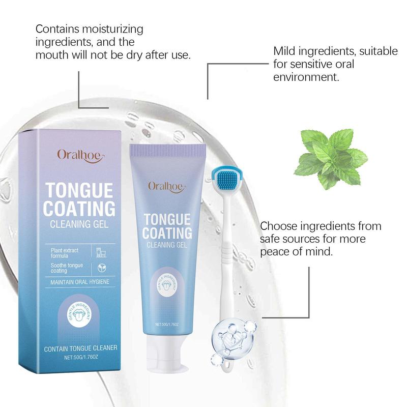 Tongue Cleansing Gel with Tongue Scraper, Oral Care Gel for Freshing Breath, Daily Oral Care Product for Adults, Oral Cleaning Product