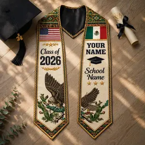 Mexican Graduation Stole with Eagle 2026, Personalized Mexican Grad Sash, Custom Name School Graduation Stole, Class of 2026 Senior Gift